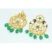 Designer dangle peacock bali Earrings Gold Plated uncut white green bead Stones